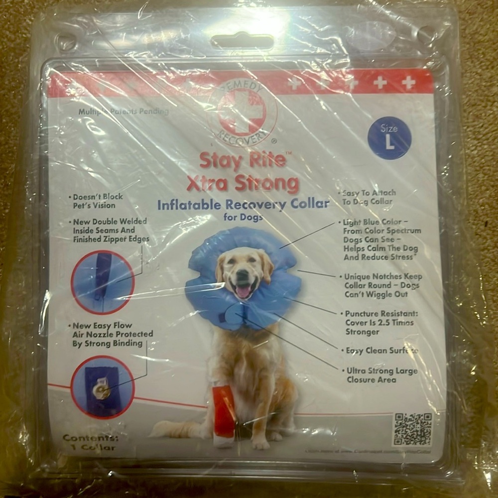 NWT Large Stay Rite Xtra Strong Inflatable Dog Collar- blue